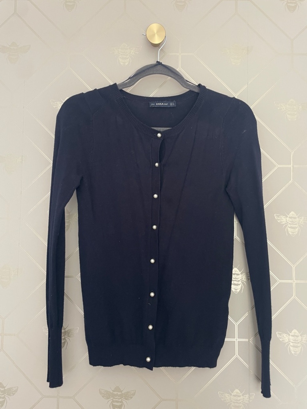 ZARA Black Cardigan with Pearl Buttons